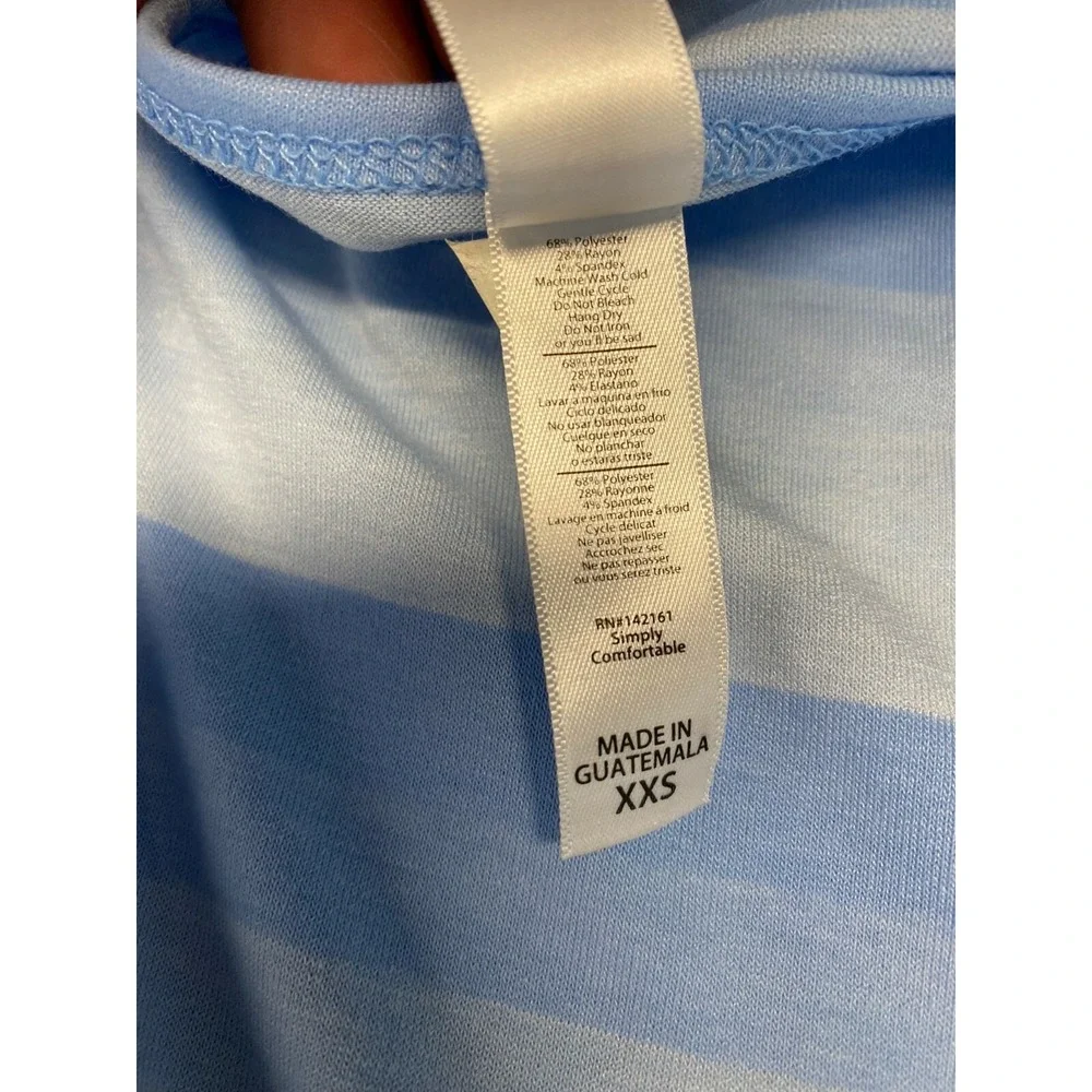 LuLaRoe Womens XXS Blue Striped Long Sleeve Scoop Neck Tunic Top Soft Knit